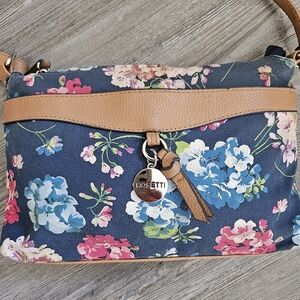 Rosetti Navy Floral Crossbody Bag with Tan Strap
